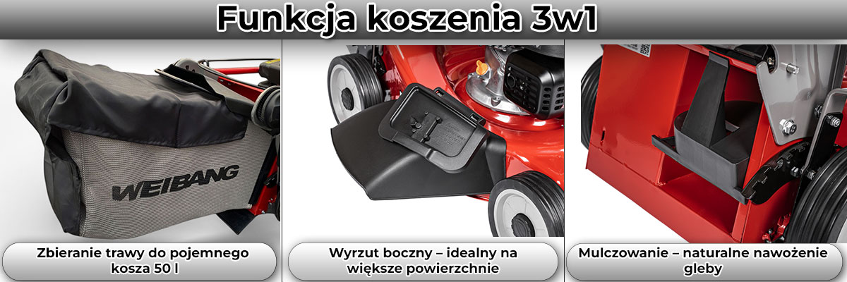 Funkcja 3w1 w kosiarce Weibang WB455HC 3IN1